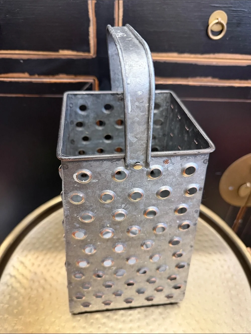 Galvanized Metal Lantern with Handle - Gray